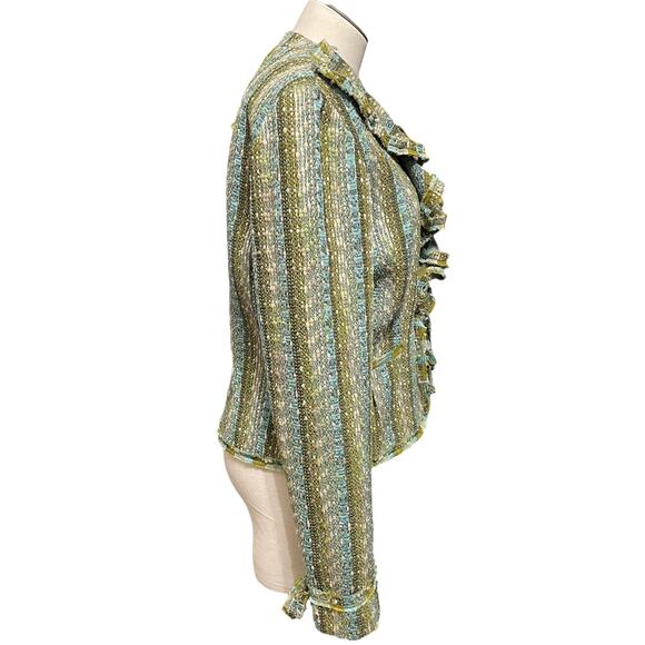 E by ECI Womens Vintage Stripe Ruffle Whimsical Boho Tweed Blazer Sz 10 - Picture 8 of 16